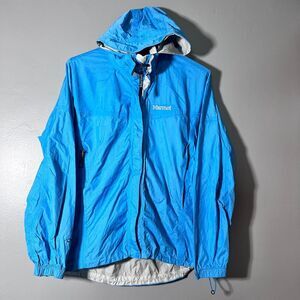 Marmot Rain Jacket Womens Large Blue Hooded Lightweight Waterproof Shell